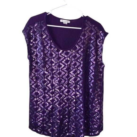 Liz Claiborne Purple Sequin Chevron Pattern Sleeveless Top XL Rayon/Spandex - Picture 1 of 8